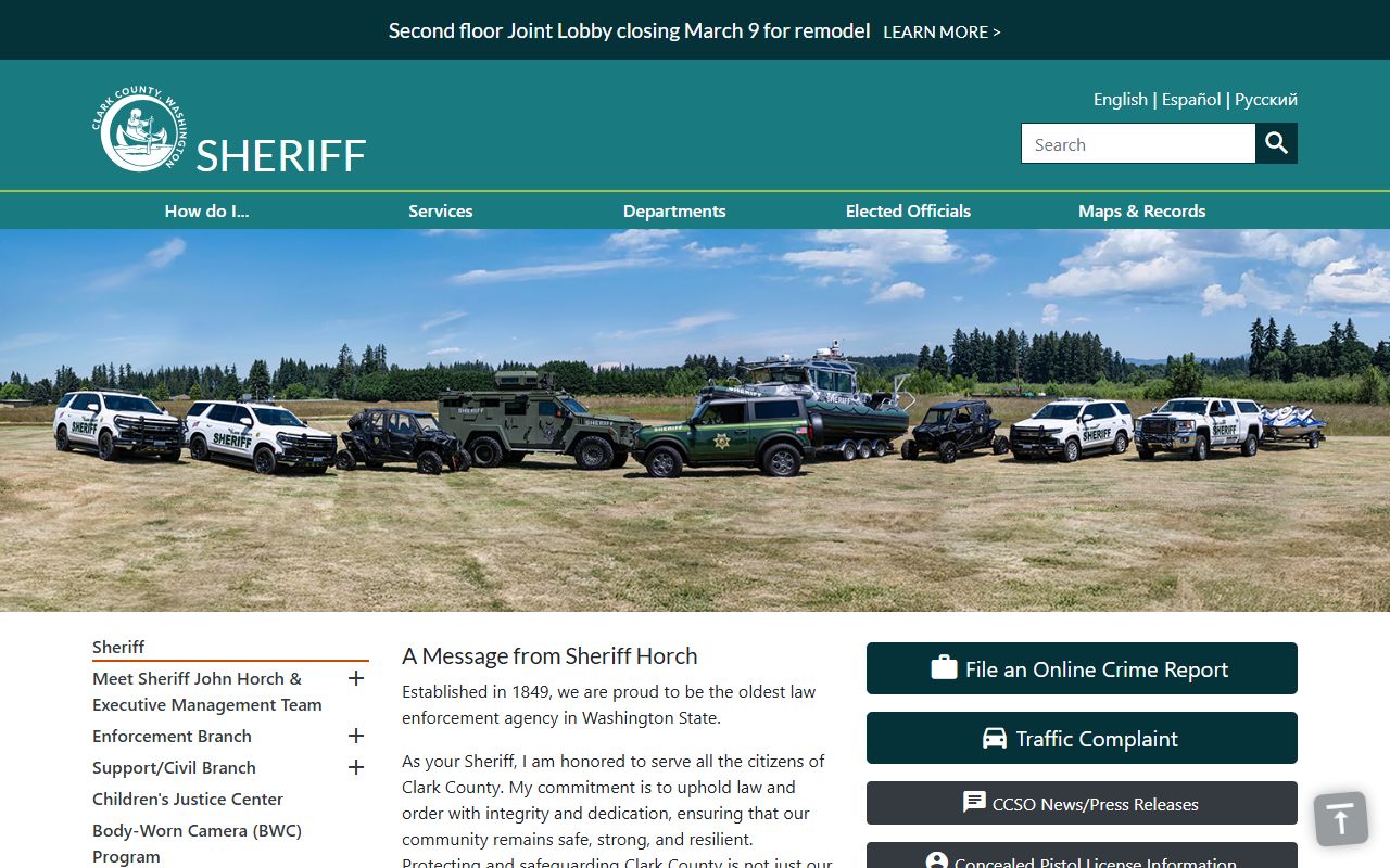 Clark County 72 Hour Booking sheriff page