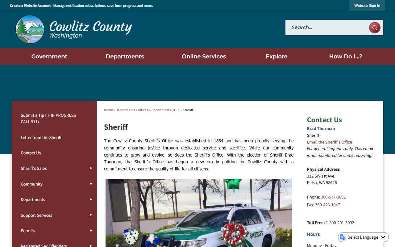Cowlitz County 72 Hour Booking Sheriff site