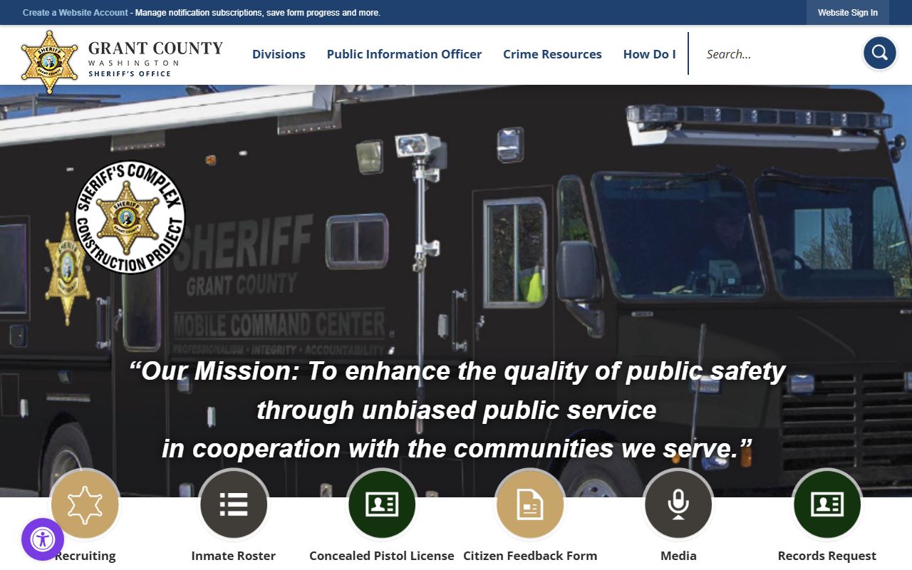 Grant County 72 Hour Booking Sheriff page