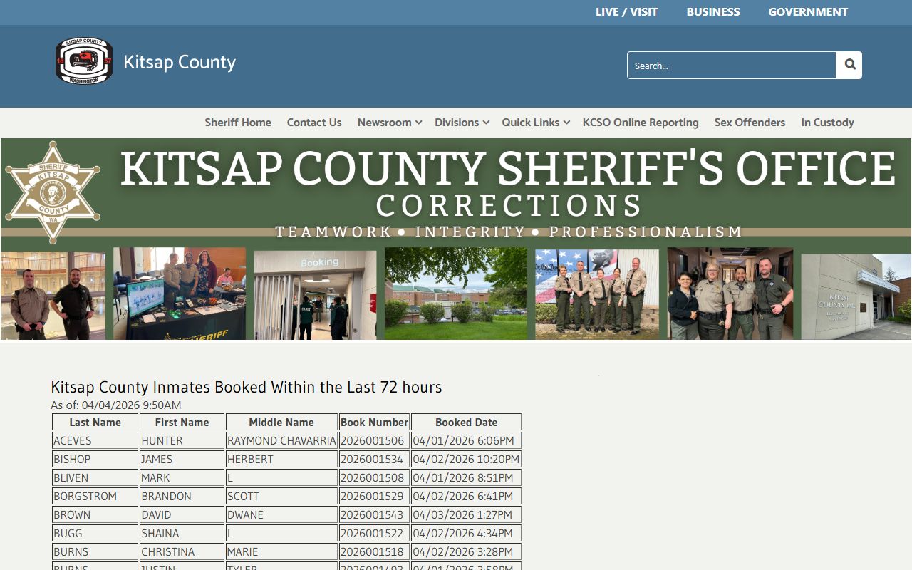 Kitsap County 72 Hour Booking page