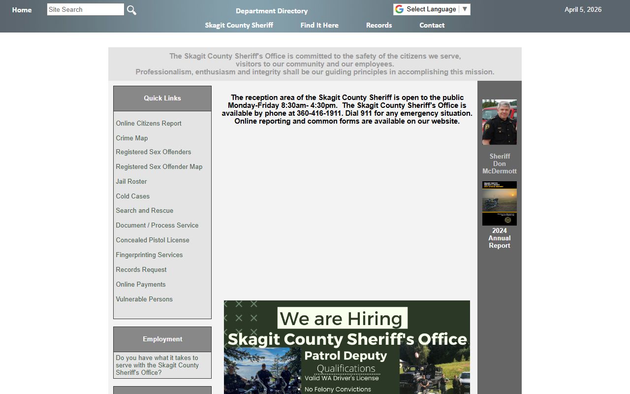 Skagit County 72 Hour Booking Sheriff Office page