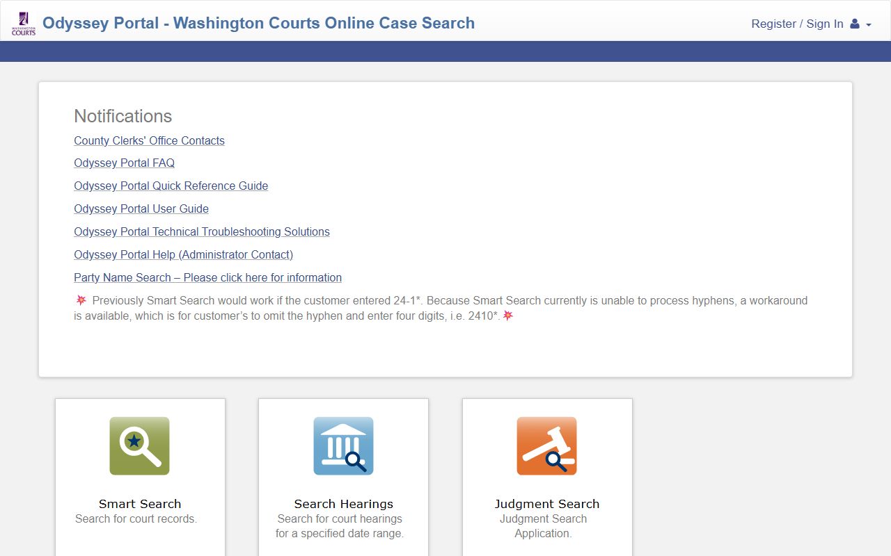 Washington 72 Hour Booking Odyssey court portal