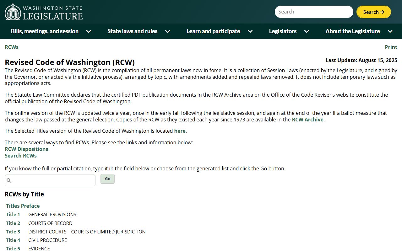 Washington 72 Hour Booking RCW statutes site